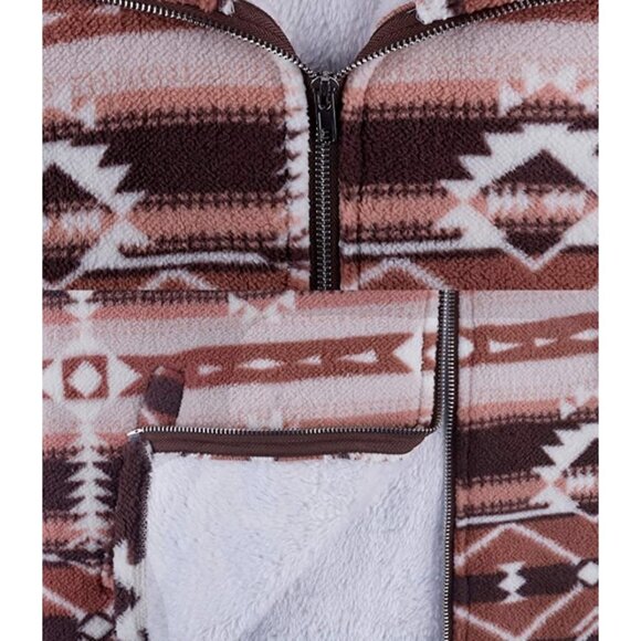 Pink Tribal Aztec Print Faux Sherpa Fur‎ Zip Up Sleeveless Vest Cardigan Sweater - Picture 5 of 7